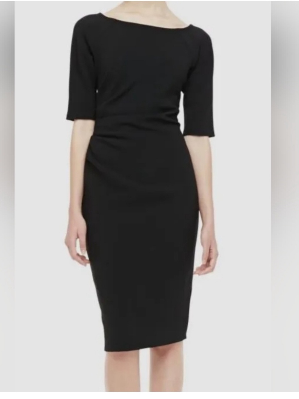 Lela Rose Black Ruched Details Nylon Silk Blend Half Sleeve Dress Sz. 6